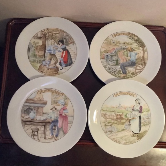 French Limoges Apilco Village Scenes Cheese Plate \ Dessert Set - 7 Piece Set - Picture 10 of 13